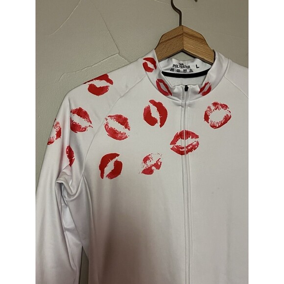 Bicycle Booth BB Fleece Lined White Hot Lips Kiss‎ Cycling Jersey, Women's Large - Picture 2 of 8